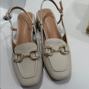 a new day Cream Slingback Loafers with Gold Buckle